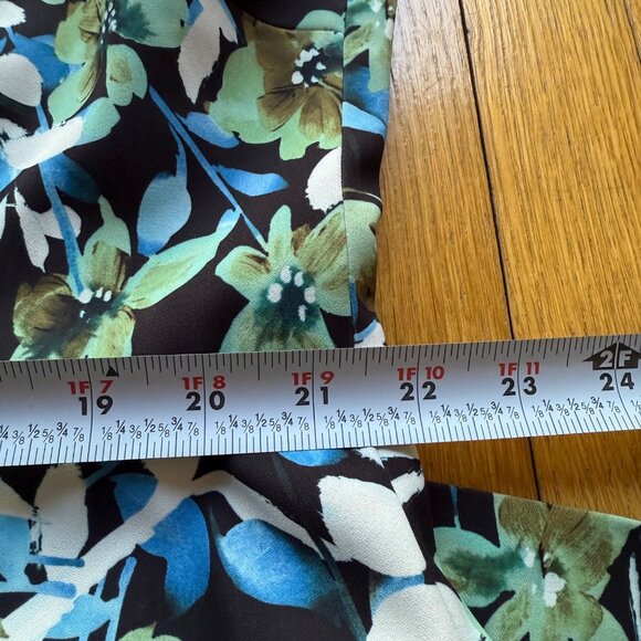 Badgley Mischka Size 22 Blue Green Floral Lace Trim Sleeve Collared Sheath Dress - Picture 13 of 16